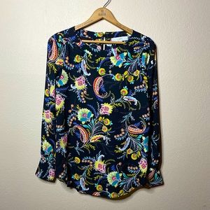 LOFT Floral Paisley Blouse Blqck New